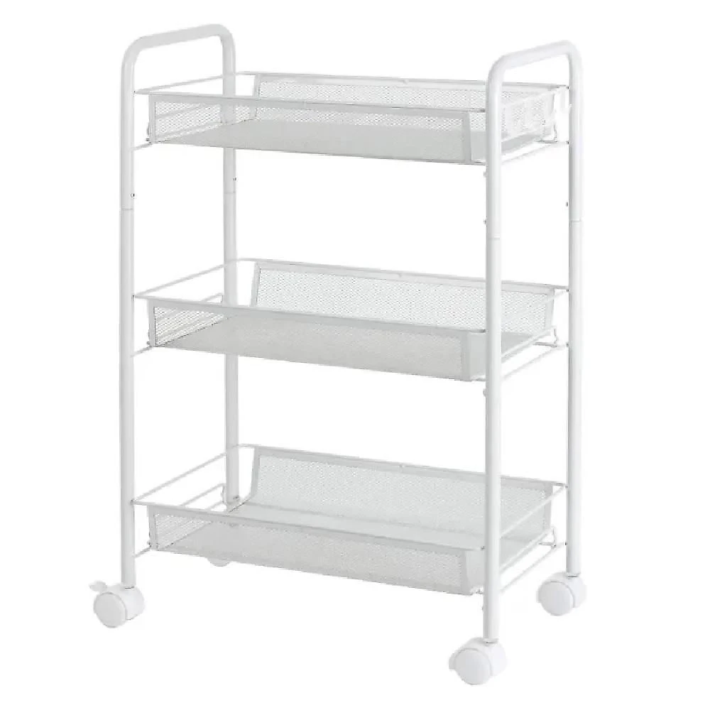 Carrinho Organizador Multiuso 3 Cestos Metal com Prateleiras Removiveis para Cozinha Branco