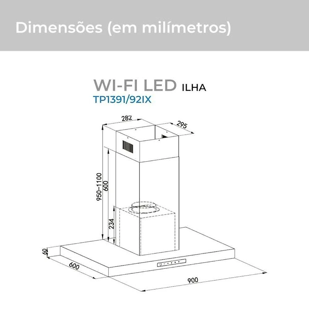 Coifa de Ilha Wifi Led 90cm Suggar 220V