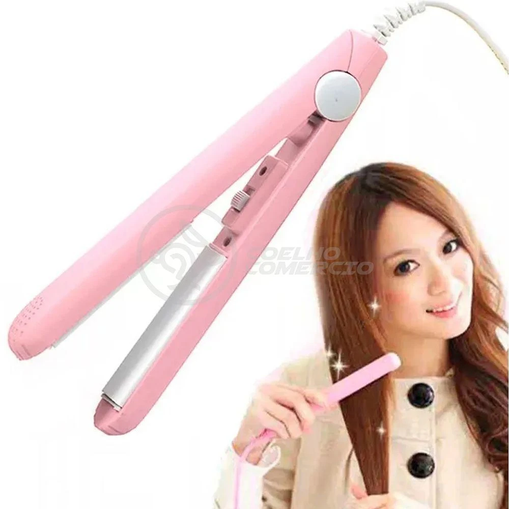 Mini Chapinha Prancha Para Viagem 17cm Bivolt rosa