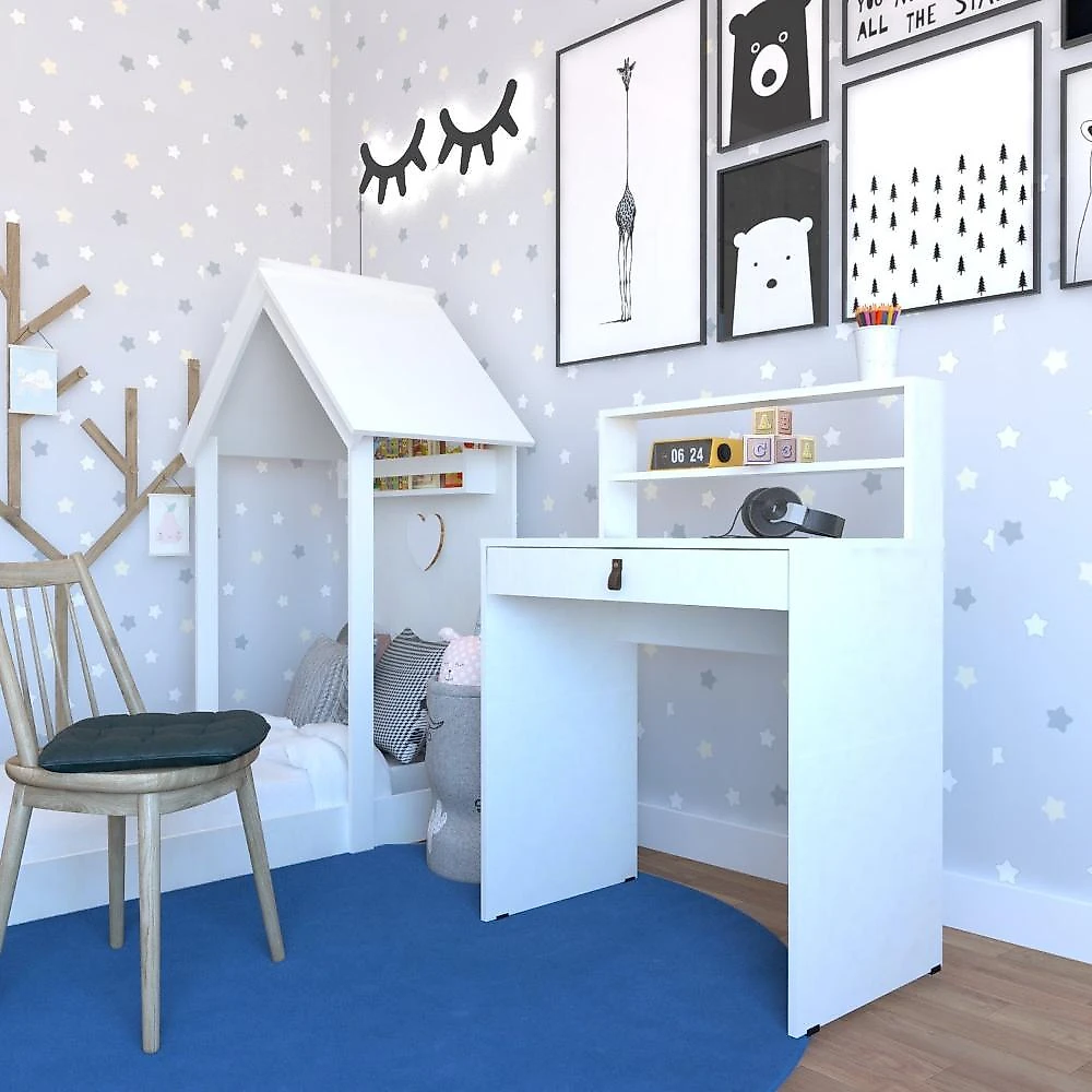 Conjunto Infantil com Cama e Escrivaninha Bramov Móveis Branco