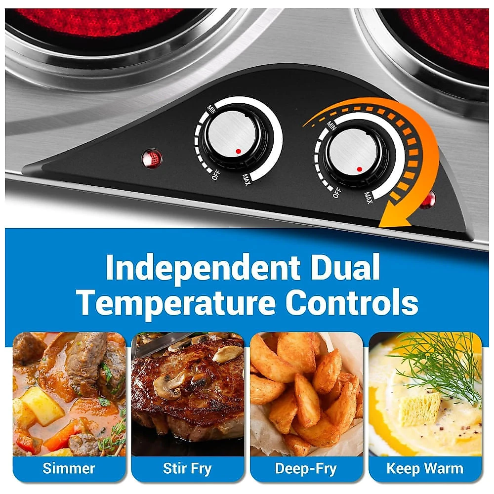 Cooktop Eltrico de Infravermelho Porttil com Queimador Duplo e Aquecimento em Segundos, 110V 1800W, CUSIMAX ES3206C, Prata 110v