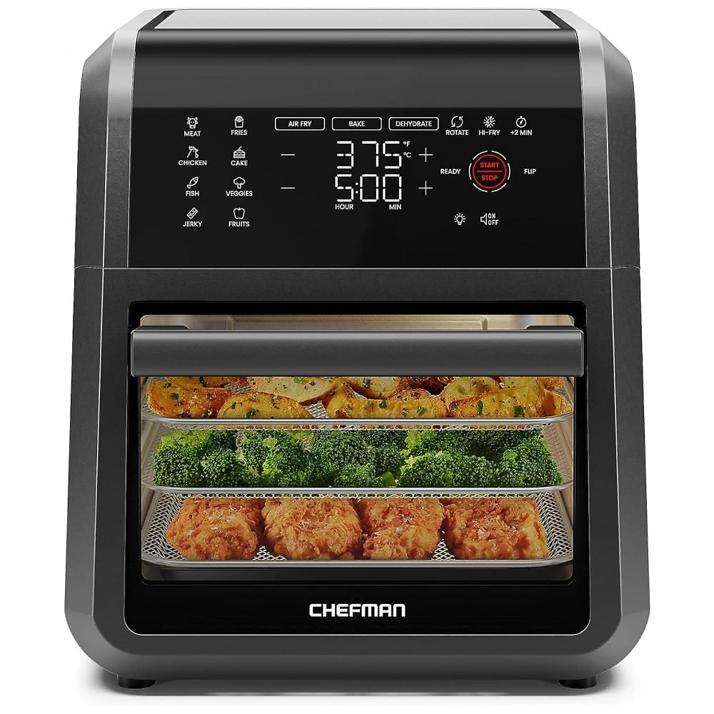 Forno Fritadeira AirFryer 6 em 1 com 12 Predefinições, Rotisserie e Desidratador, 110V 1700W, Chefman, Preto