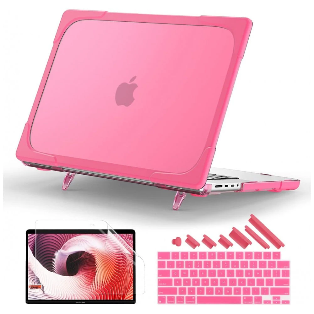 Capa Rígida Batianda MacBook Pro 16" Rosa – Modelos A3403, A3186, A2991, A2780, A2485 com Suporte Dobrável