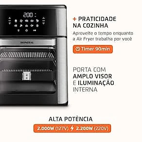Fritadeira Elétrica Air Fryer Oven Mondial AFON-12L-BIN 12L 2000W Painel Digital 10 Funções 110V