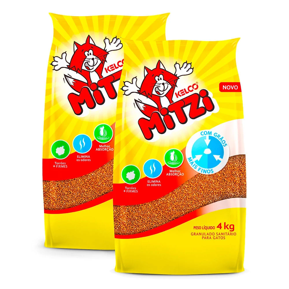 Kit 2 Granulado Sanitário Higiênico Mitzi Kelco para Gato 4kg