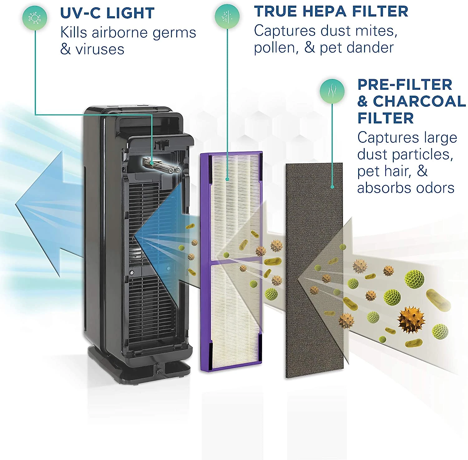 Esterilizador de Ar Germ Guardian AC4300BPTCA Filtro HEPA VírusBactérias Preto 110V