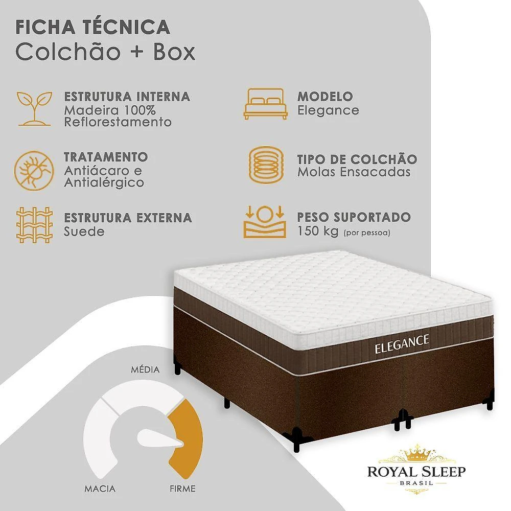 Cama Box Casal Elegance Pillow Top Molas Ensacadas Suede Antiácaro Bege Royal