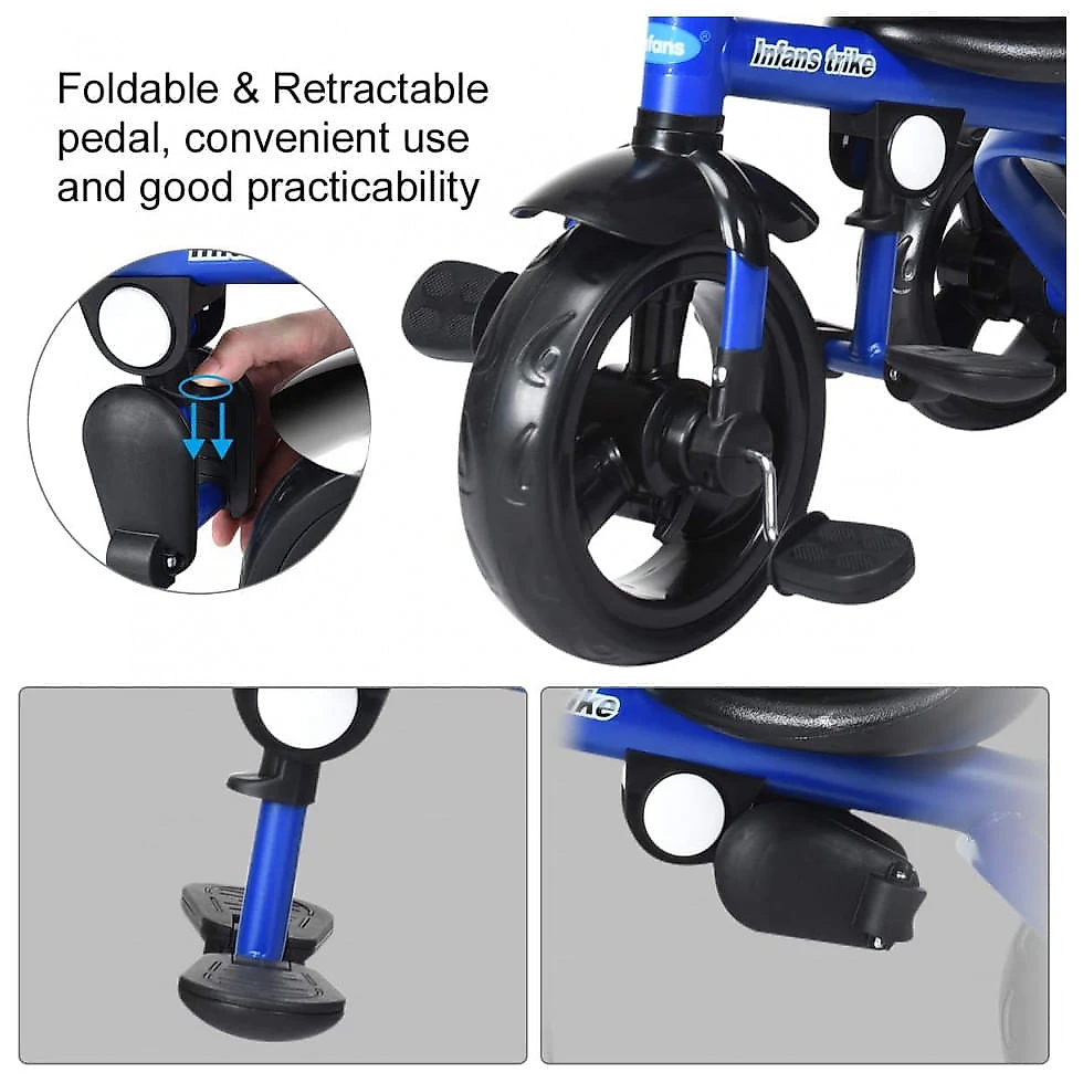 Triciclo Infantil para Passeio INFANS com Assento Ajustável 4 Estágios, Idade Recomendada 9 Meses a 5 Anos, Azul