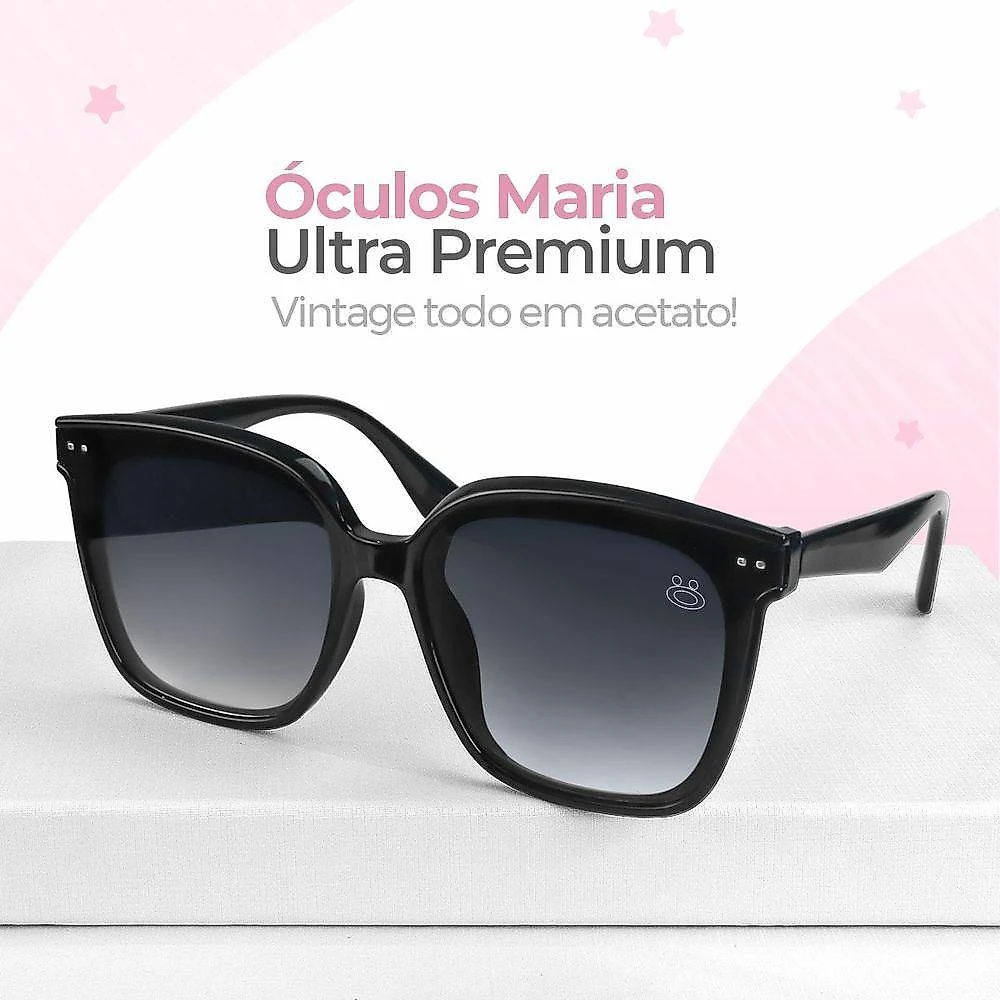 Oculos Sol Feminino Casual Vintage Proteção Uv + Case Quadrado Acetato Preto Verão Presente Original