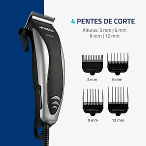 Miniatura Máquina de Cortar Cabelo Mondial Hair Stylo CR-02 4 com Pentes Prata/Preta 110V