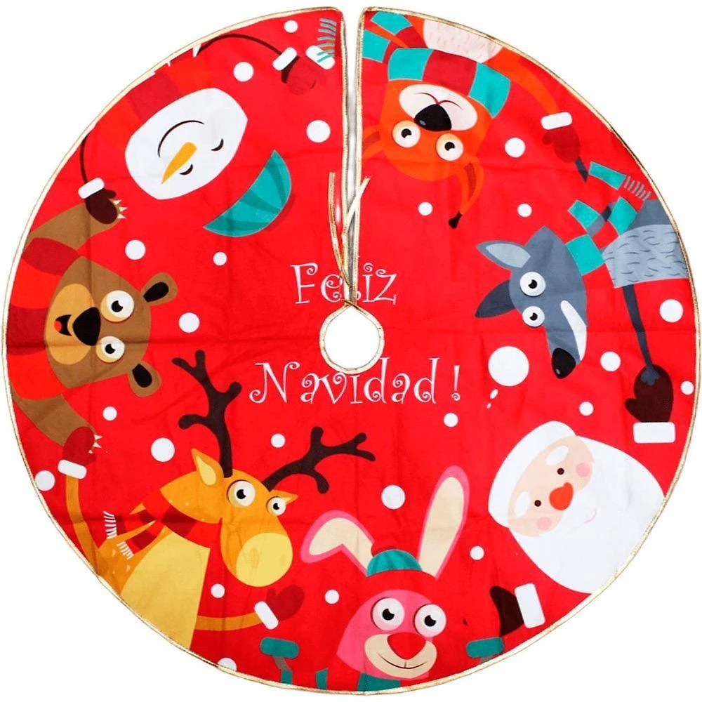 Saia para Árvore de Natal Feliz Navidad com Estampa de Renas Noel e Urso 120cm Vermelho