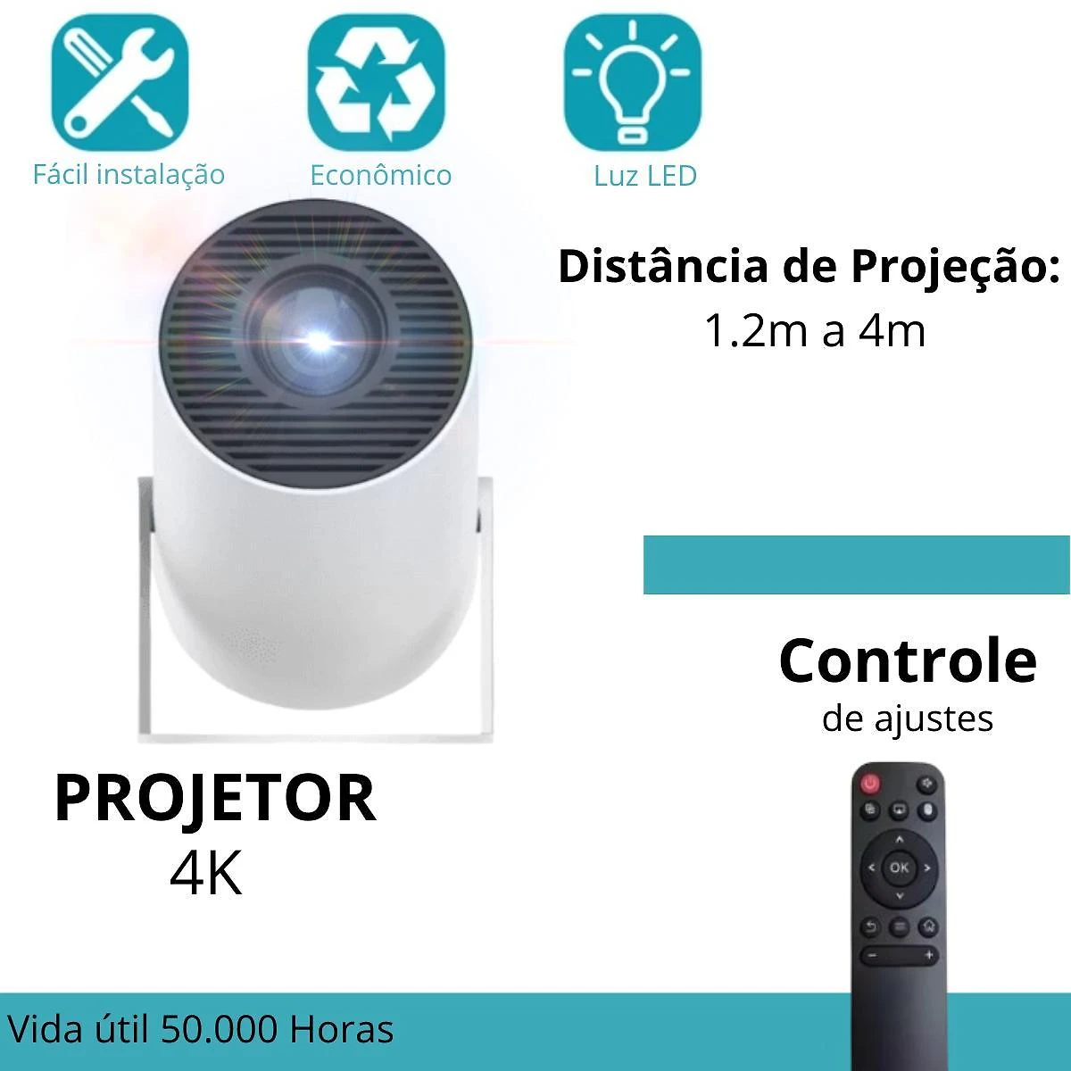 Miniatura Projetor 4K Wi-Fi Portátil Para Espelhamento De Tela