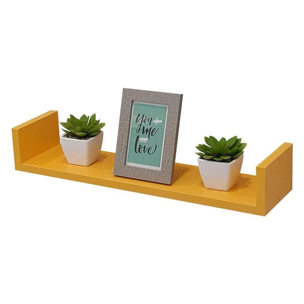 Prateleira U 70X25CM MDP Suporte Invisível Organizador Moderno Sala Amarelo Mercado das Prateleiras
