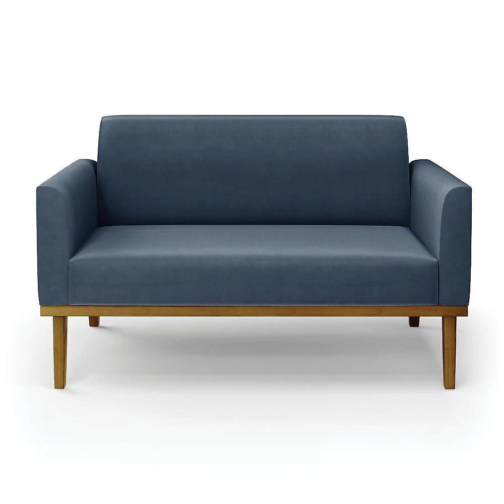 Sofá Namoradeira Base De Madeira Fixa Castanho Marisa Suede Azul Marinho D03 - D?rossi