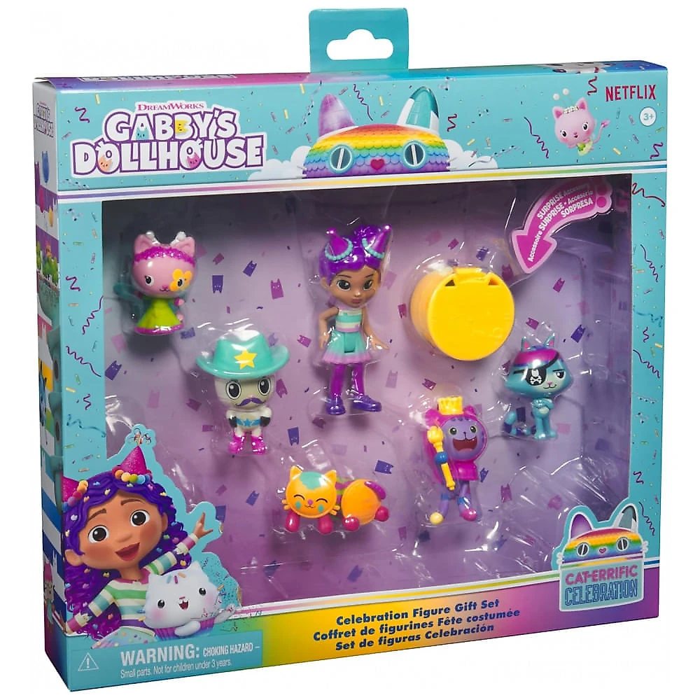 Conjunto de Figuras Temáticas de Celebração com Gabby Girl e 5 Cat Toy Figures - Acessórios Surpresa de Dollhouse, Brinquedos para Meninas e Meninos,