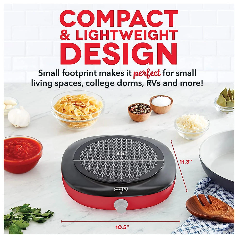 Cooktop Elétrico com Aquecimento Infra vermelho e 5 Níveis de Temperatura 110V 1200W, Dash, Vermelho