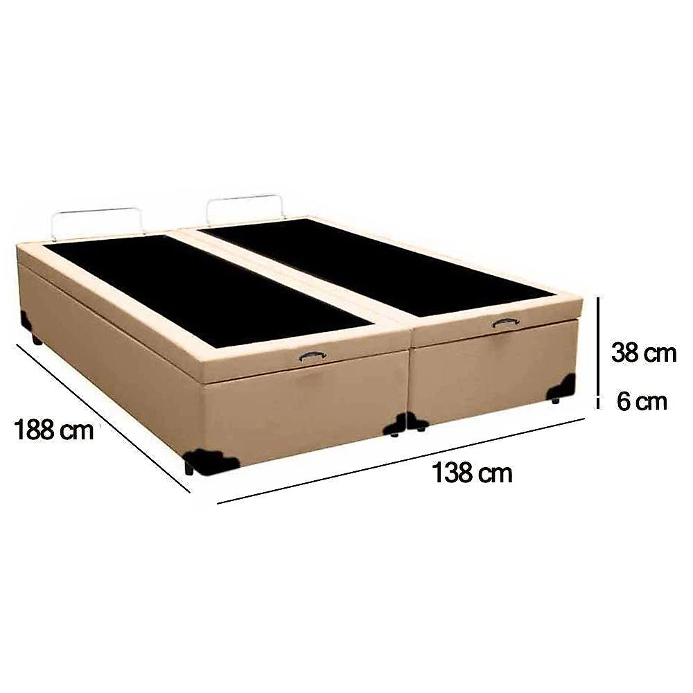 Cama Box Baú Casal Bipartido Sintético Sereneprime Bege 138x188x44
