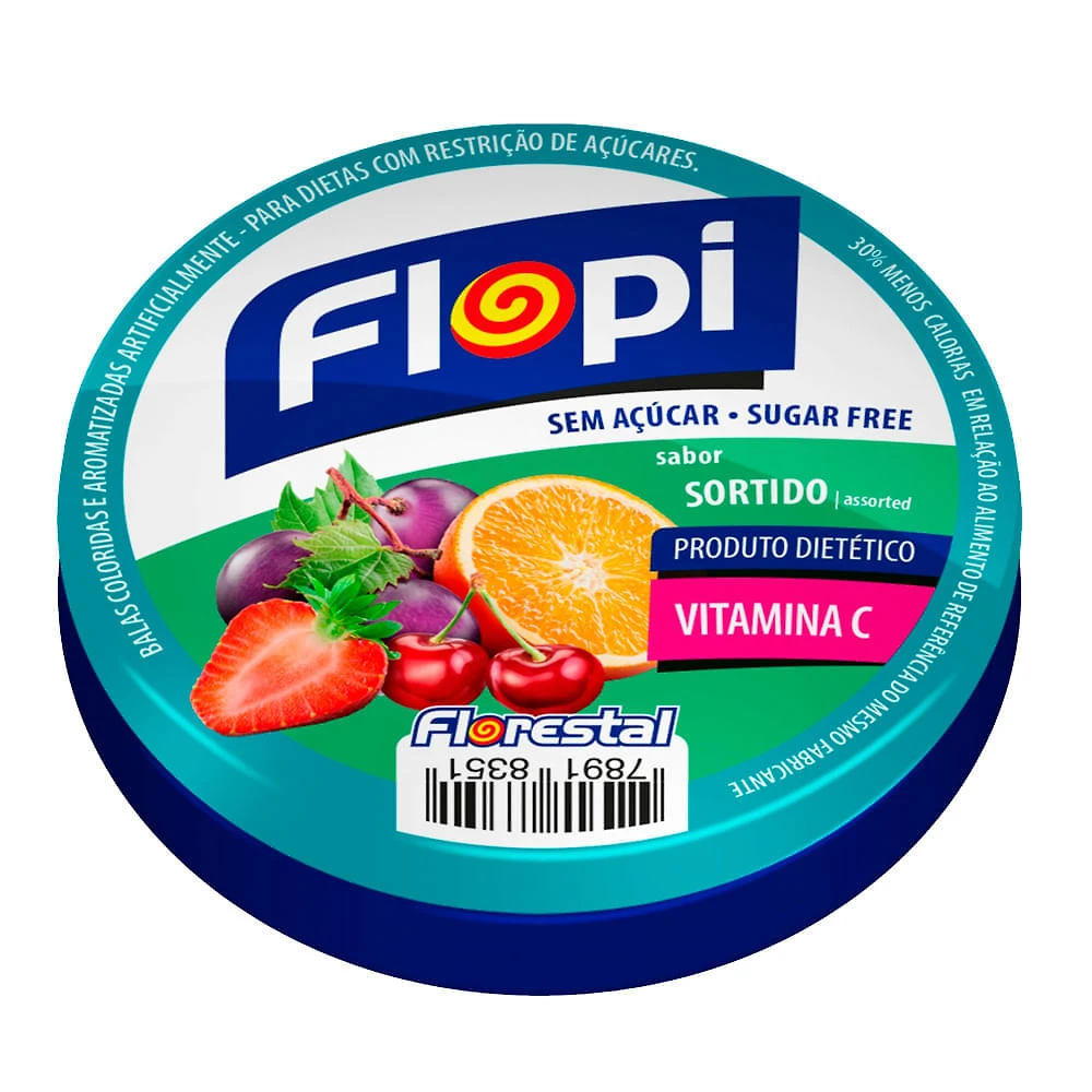 Balas Flopi Diet Vitamina C Sabor Sortido Sem Açucar 40g