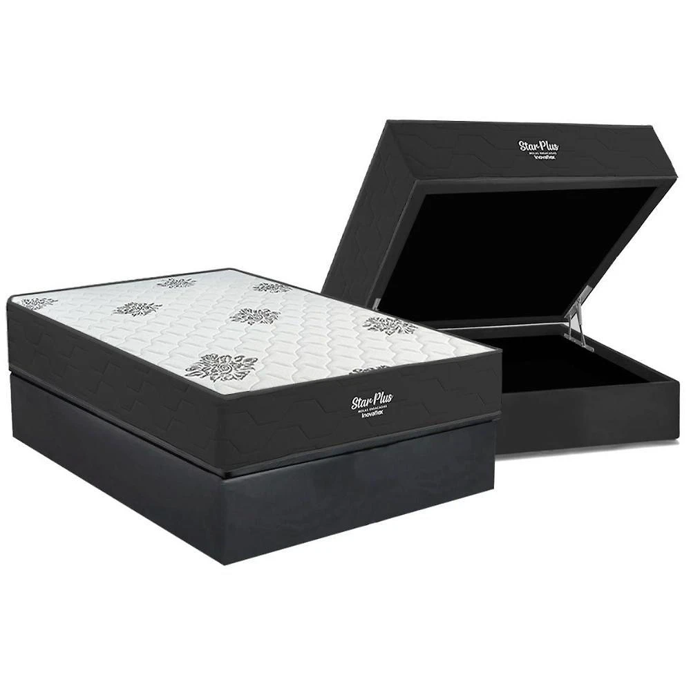Cama Box Baú Casal + Colchão Ortopédico Inovaflex Star