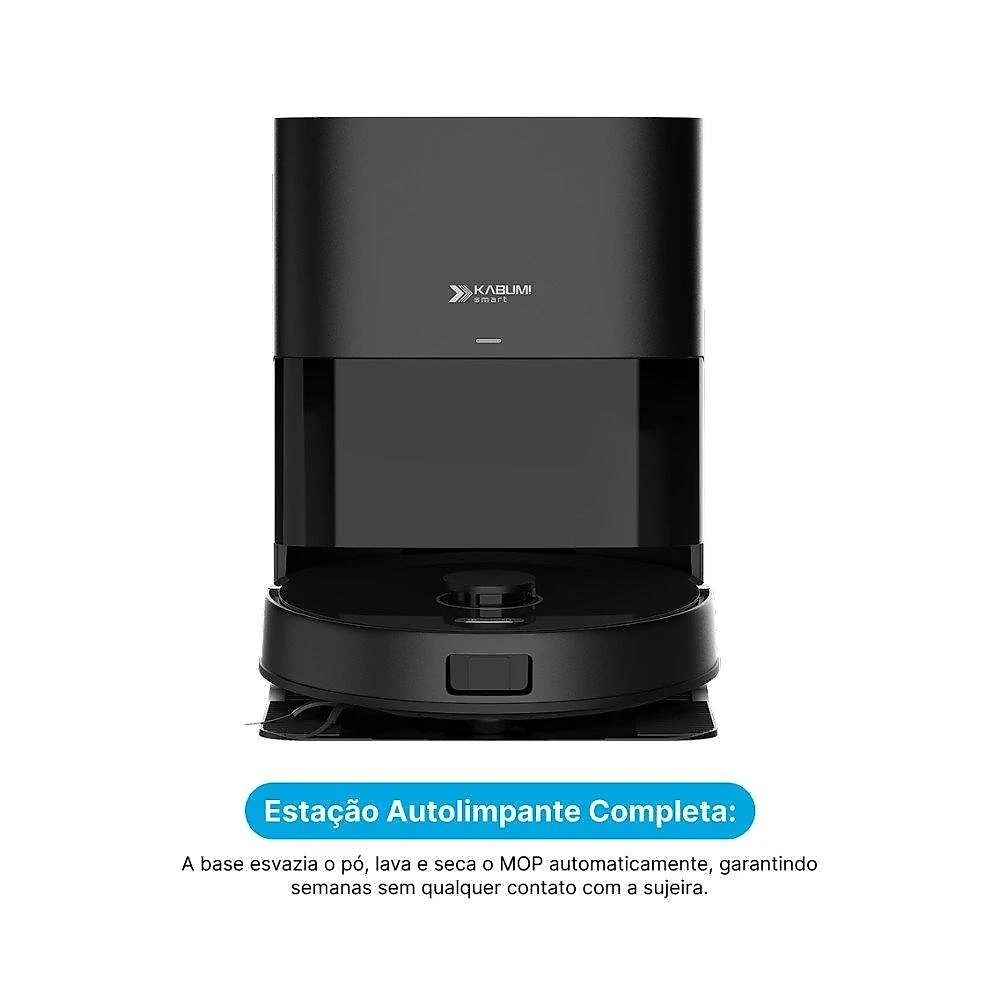 Robô Aspirador e passa pano KABUM! smart K4000, Base Autolimpante, MOP Duplo Extensível, IA, 20000Pa, 220V, Preto - KSAR400020PT