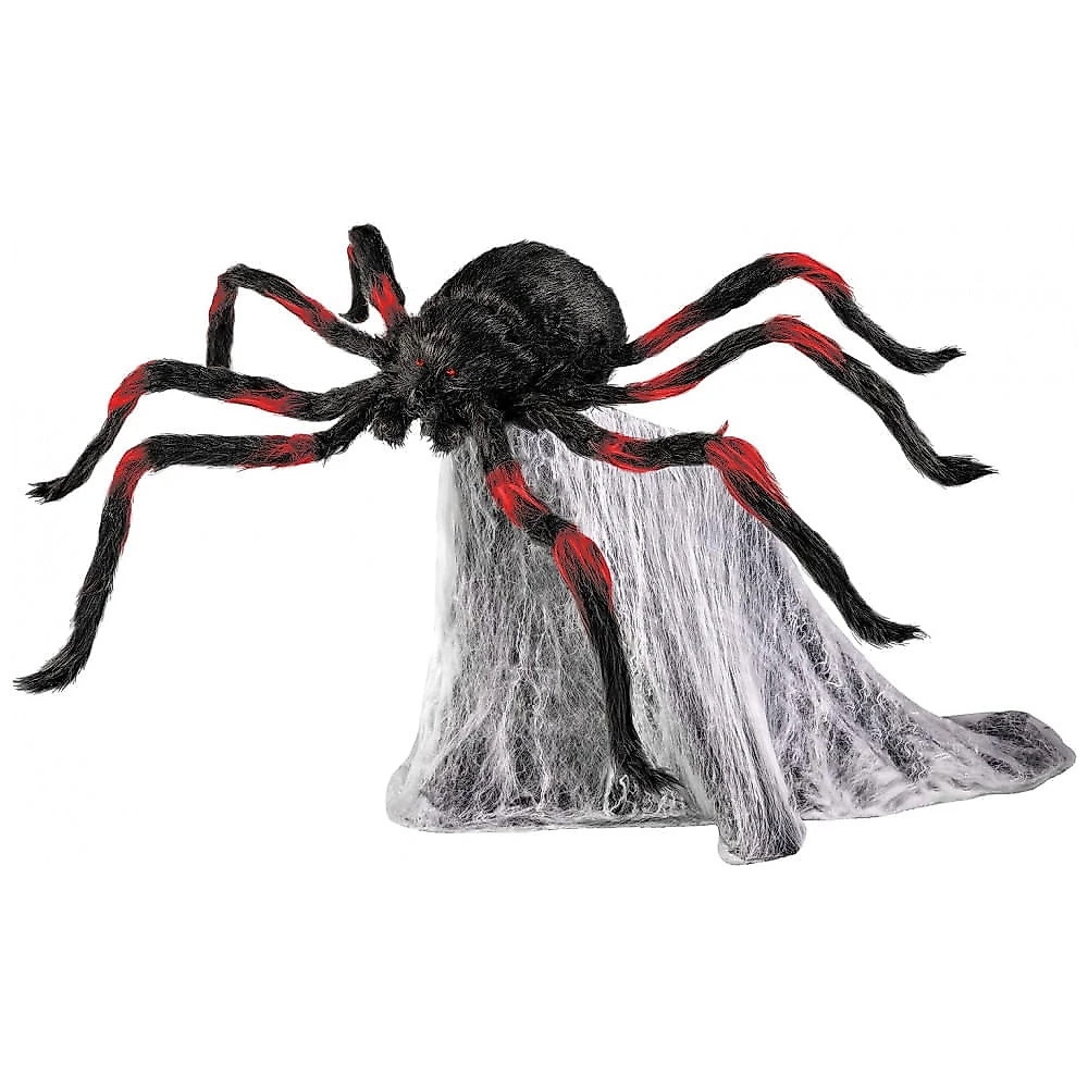 Aranha Animatrônica com Luzes e Movimento para Decoração de Halloween, Preta e Vermelha