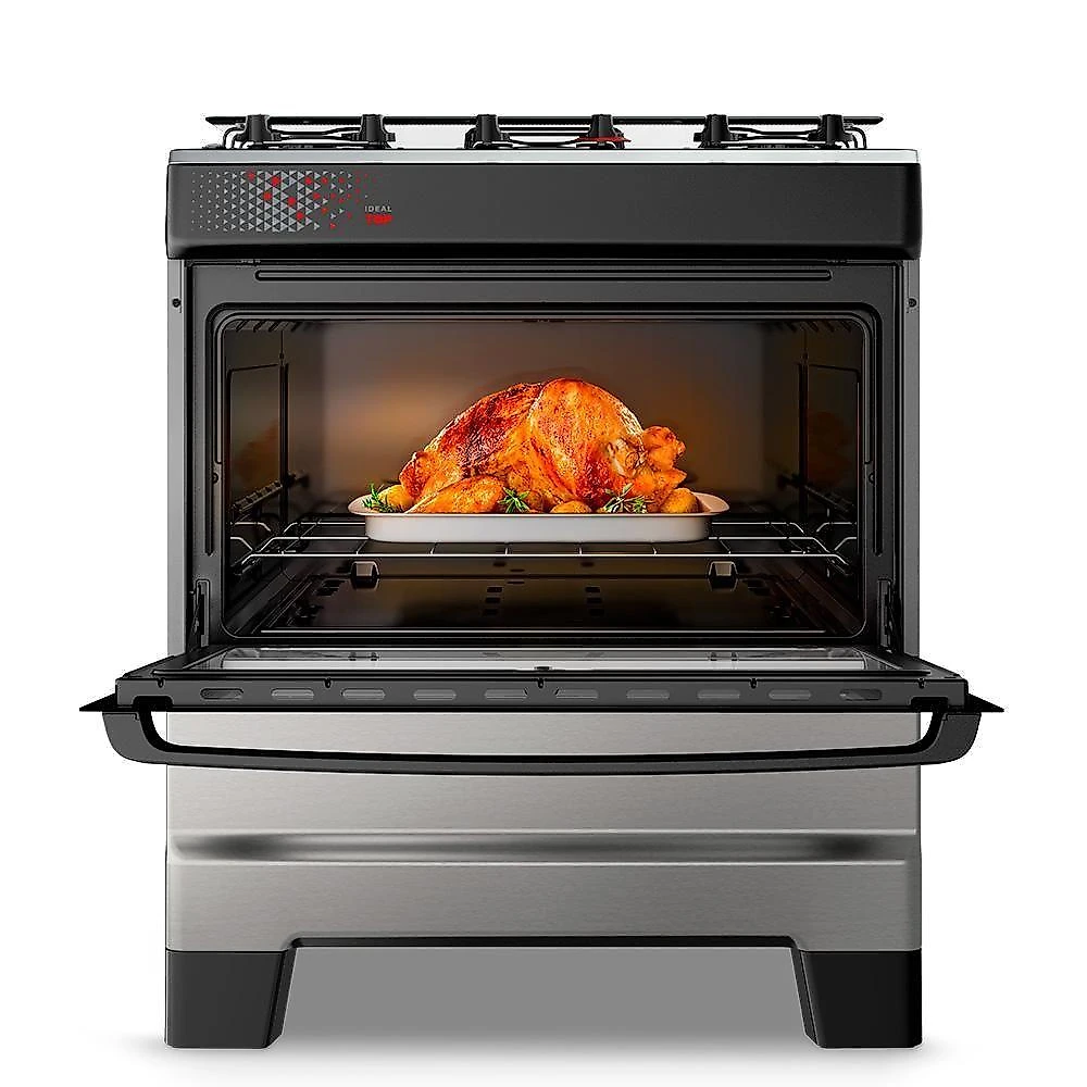 Fogão A Gás Mesa Inox Tampa De Vidro Forno 84L Esmaltec Ideal Top Inox 5 Bocas Bivolt
