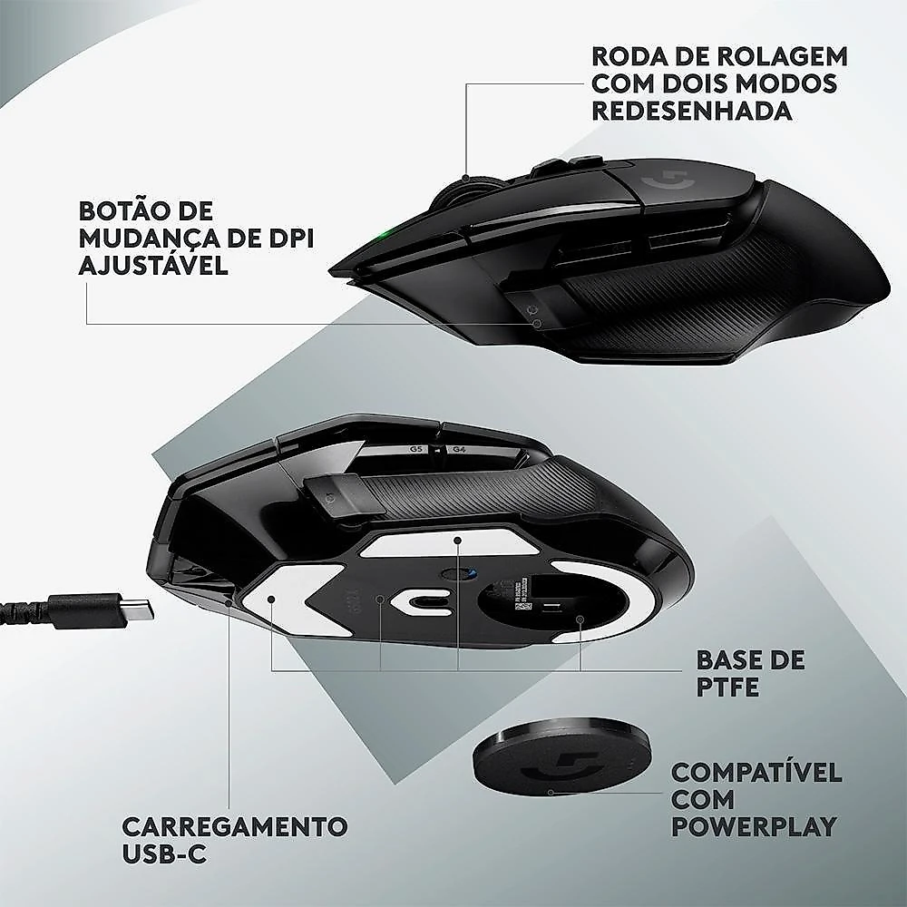 Mouse Gamer Sem Fio Logitech G502 X Lightspeed, 25600 DPI, 13 Botões, Switch, Preto - 910-006179