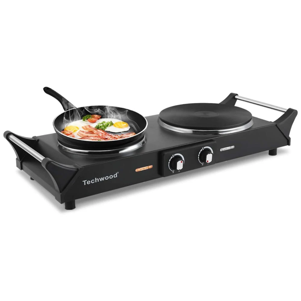 Cooktop Eltrico Porttil com Queimador Duplo, Temperatura Ajustvel e Alas que Mantm Frio, 110V 1800W, Techwood, Preto