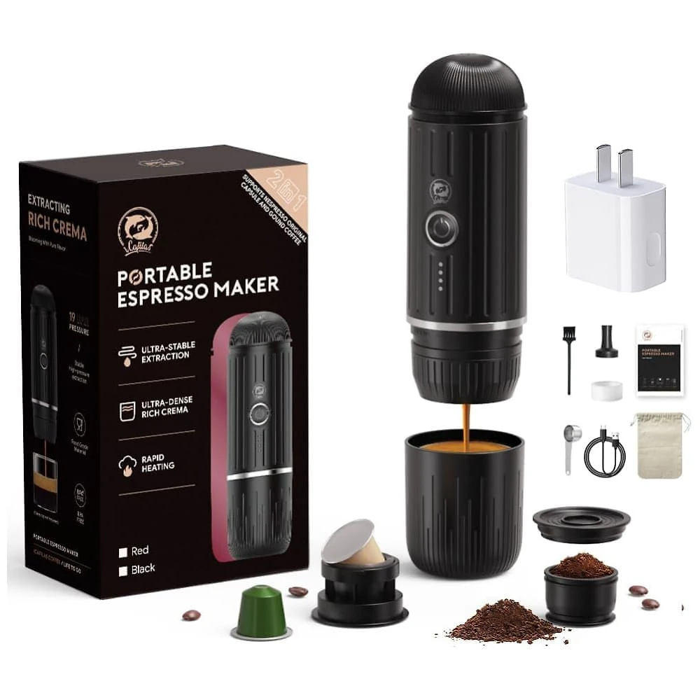 Máquina de Café Portátil 19 Bar com Bateria Recarregável de 7500mAh para Viagens, Acampamento e Casa, 12V 120W, RECAFIMIL, Preta