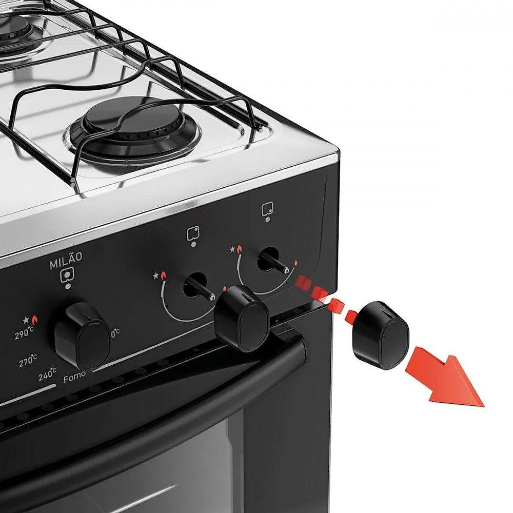 Fogão de Piso 4 Bocas a Gás Atlas Milão Mesa Inox Acendimento Manual Preto