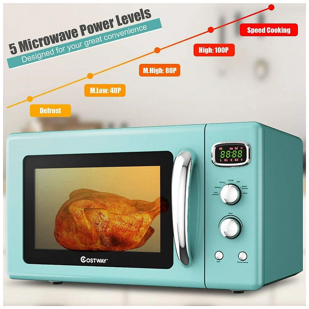 Micro Ondas Retrô de Bancada SIMOE com 5 Configurações 900W, Menta, 110v, COSTWAY, Verde