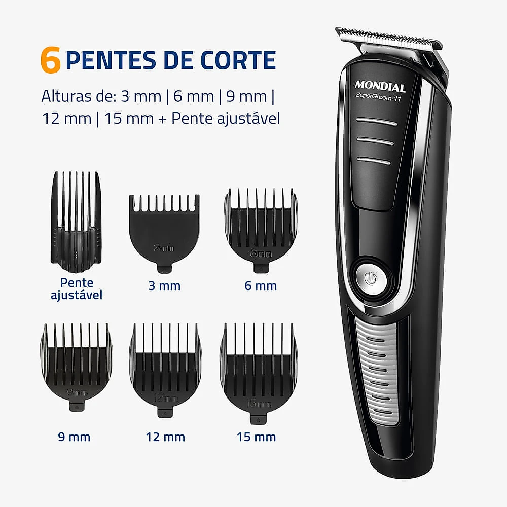 Aparador de Pelos Super Groom 11 Mondial BG-05 BODY GROOM-BIV-PRETO/PRATA