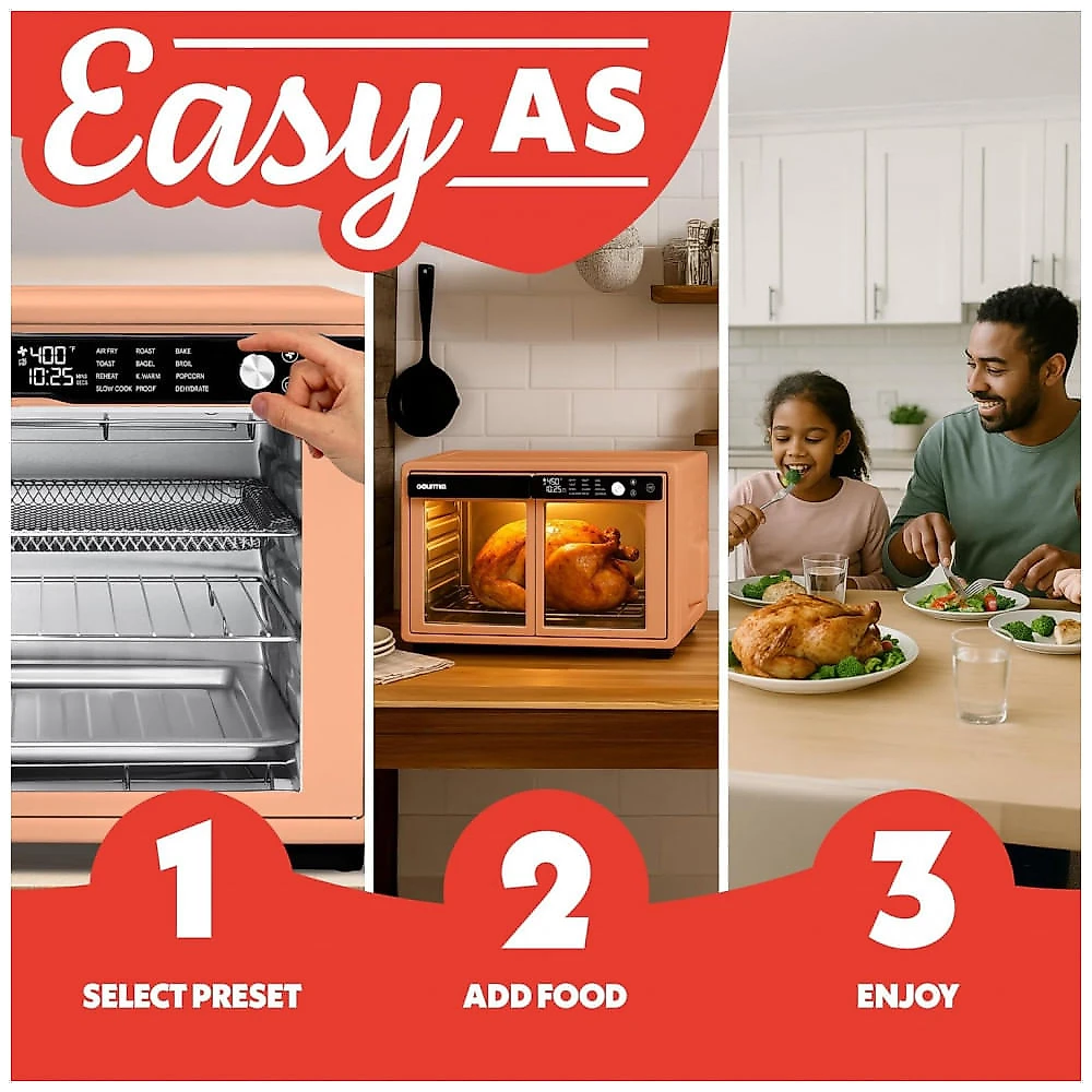 Gourmia Forno Air Fryer French Door 37 Qt Capacidade Grande, 12 Funções, Display Digital, Aço Inox Pêssego
