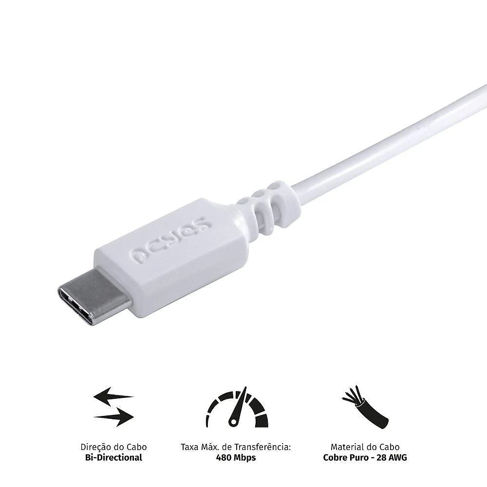 Cabo Para Celular Usb A 2.0 Para Usb Tipo C 1 Metro Branco - Puacb-01