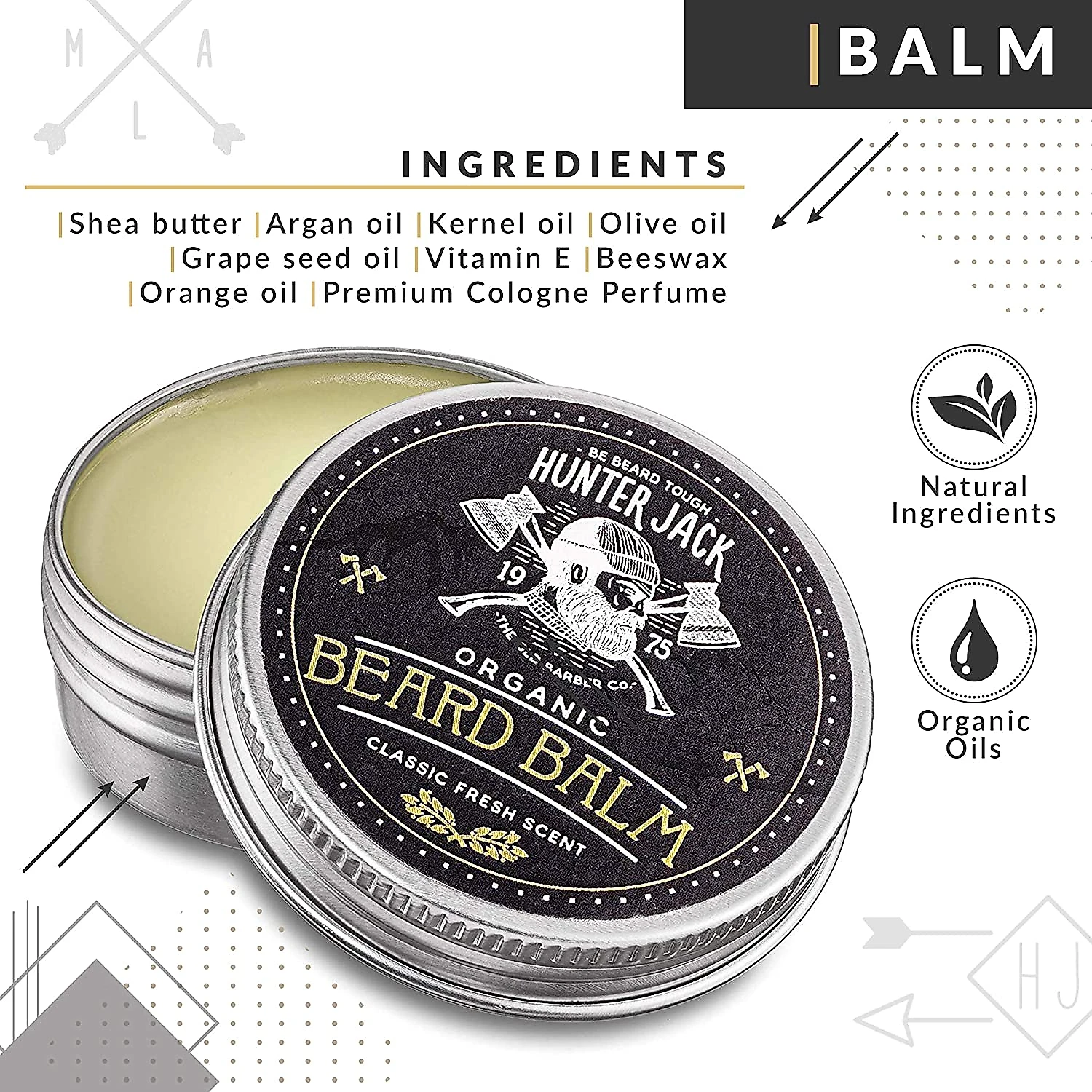 HJ Kit para Barba Profissional Portátil com Cera e Pente 3 Itens