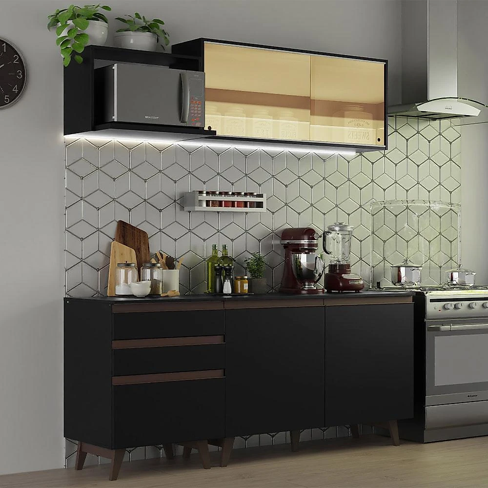 Cozinha compacta madesa reims 180001 com armário e balcão - preto