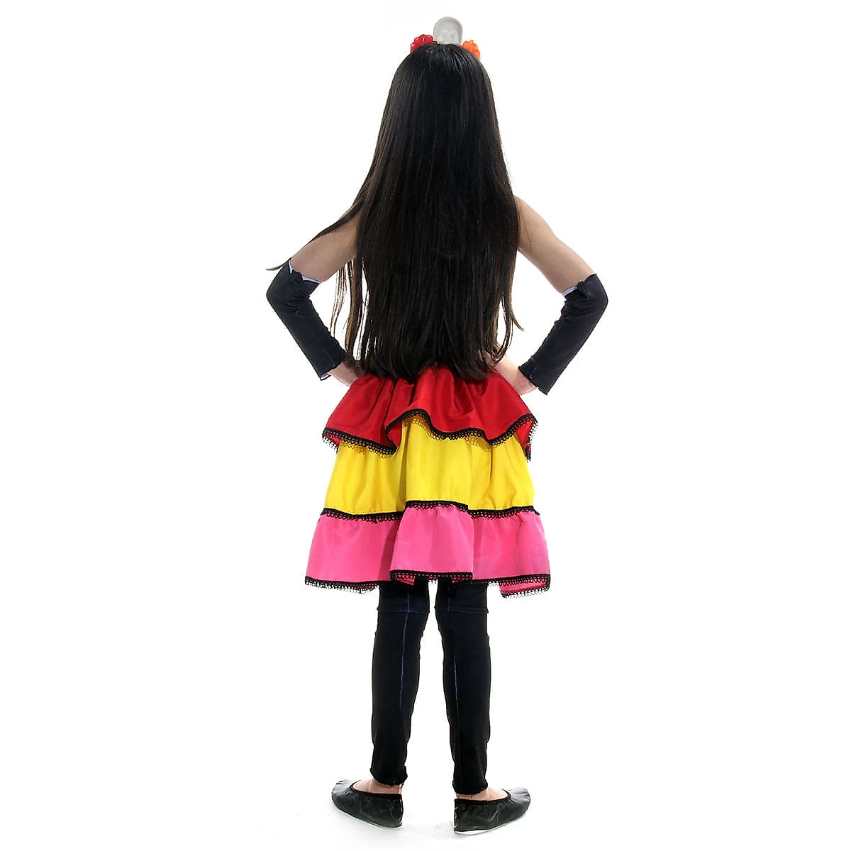 Fantasia Caveira Mexicana Vestido Infantil com Tiara - Halloween G