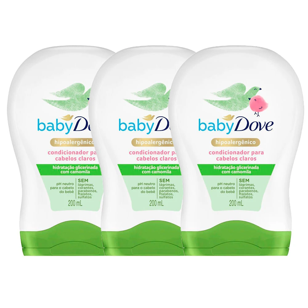 Condicionador Dove Baby Hidratação Enriquecida Cabelos Claros com 200ml | Kit com três unidades