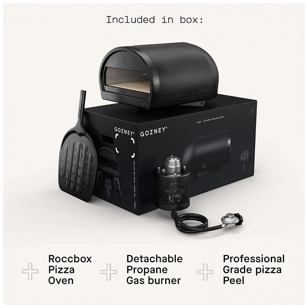 Forno de Pizza Gozney Roccbox Preto Multicombustível Gás e Lenha 12" Portátil Pedra Refratária 500°C Napolitana Externo