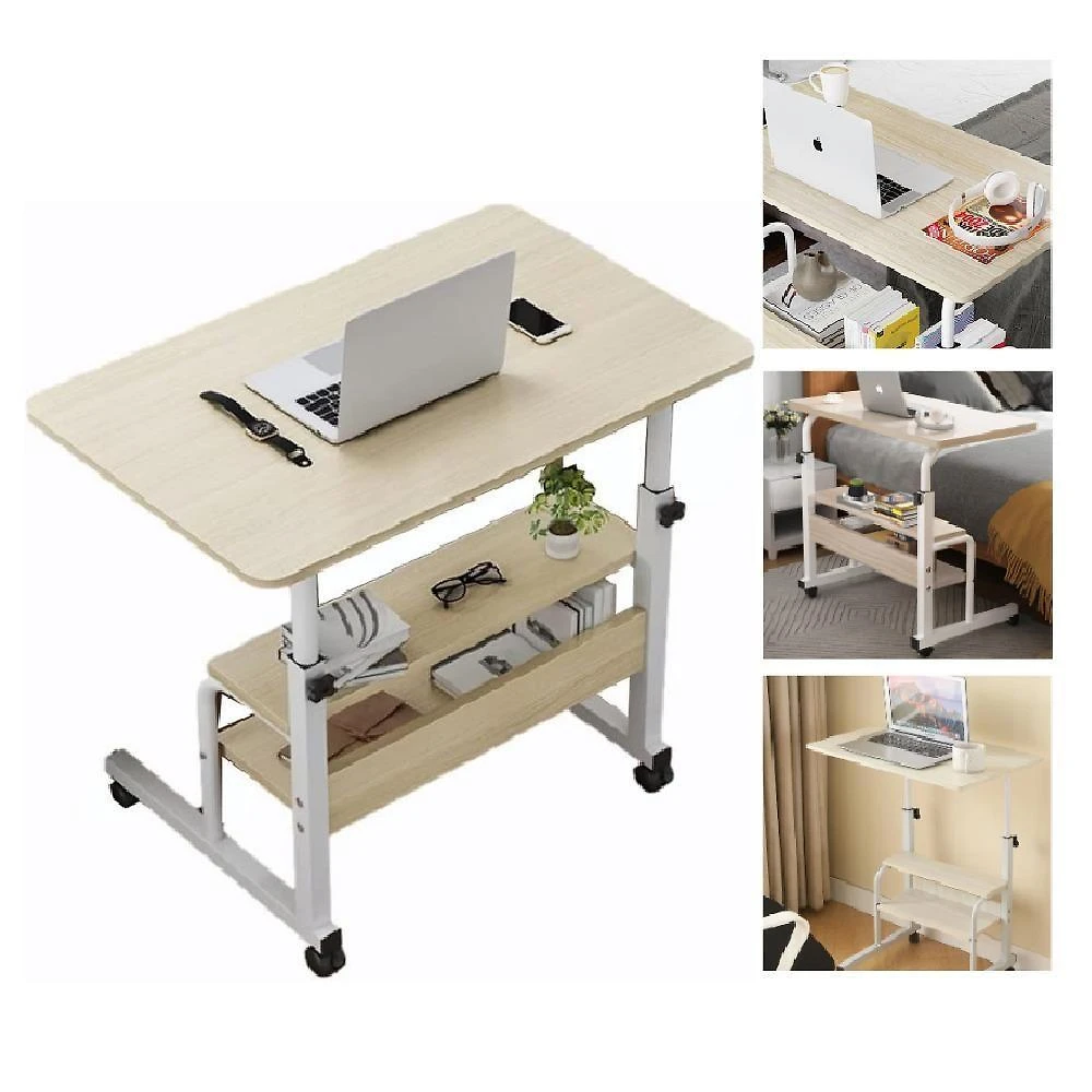Mesa Notebook Ajustavel 2 Prateleiras Escrivaninha Mesinha Rodinhas Multiuso Estudos Home Office Marfim