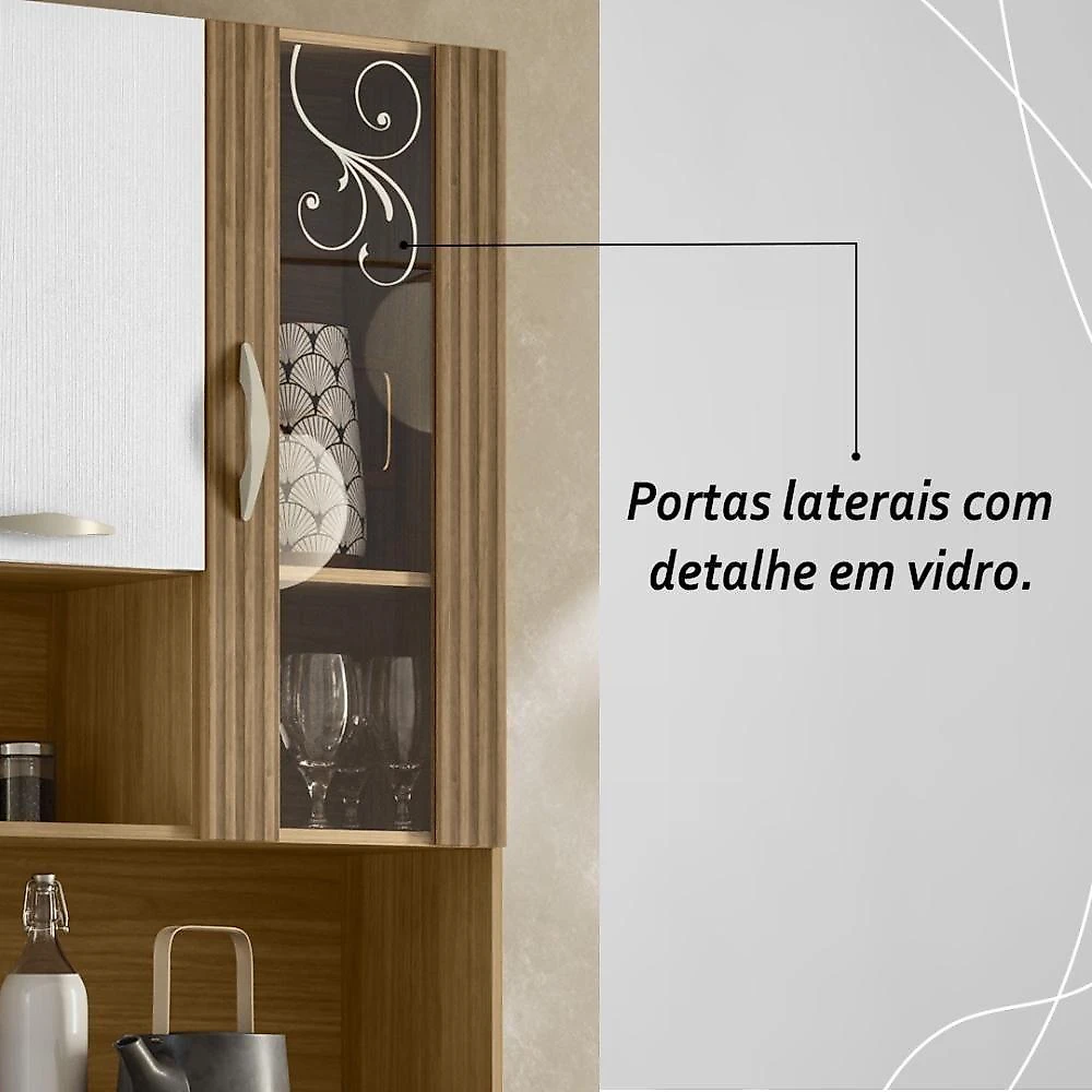 Armário De Cozinha Compacta Mdf 8 Portas Paris Plus - Freijó-supremo-com Ripado