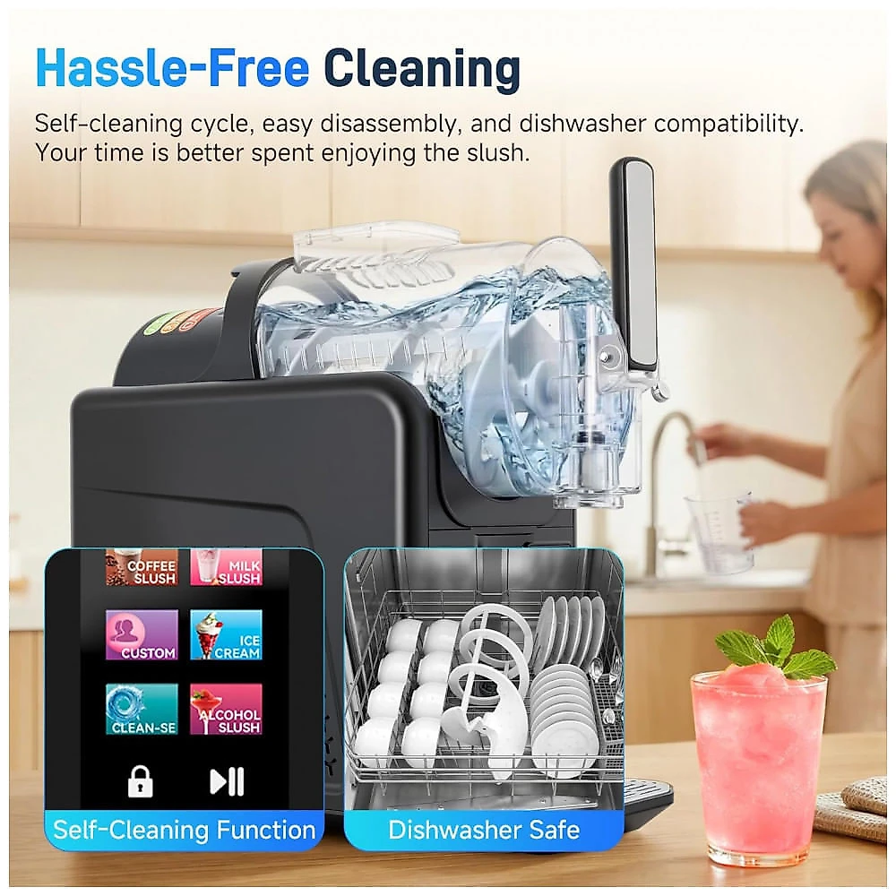 Máquina de Slush Raspadinha BOSBAK 2L 6-em-1 Sem Gelo Auto Limpeza Preto