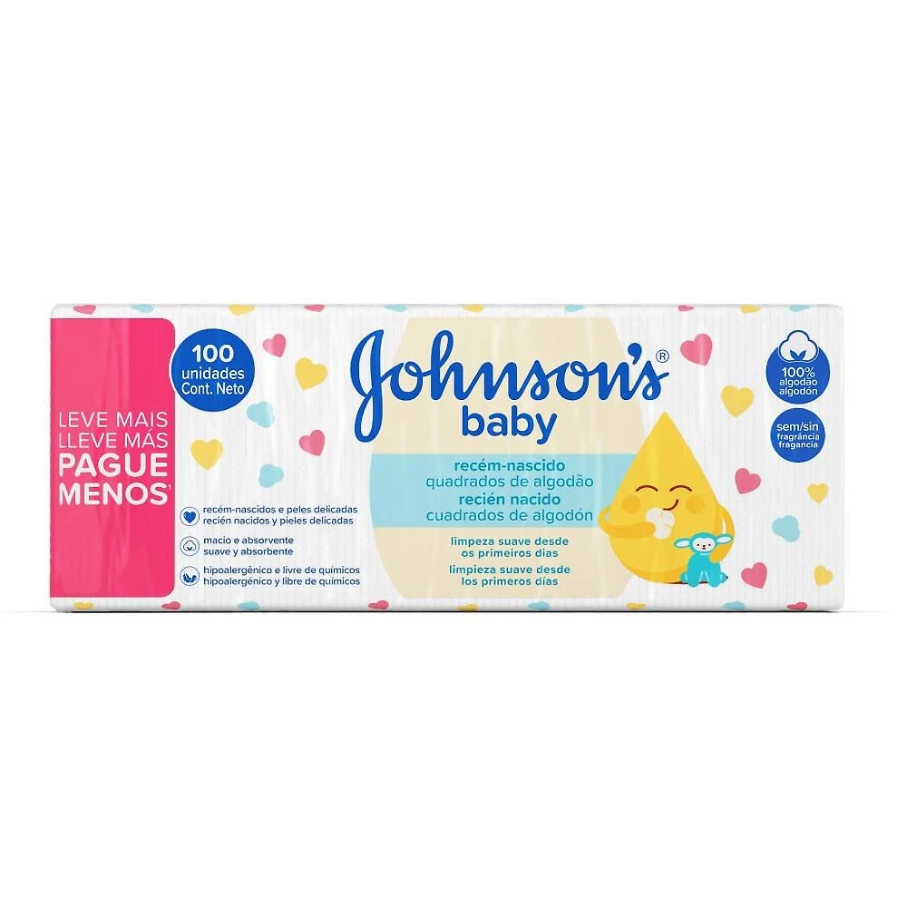 Algodão Quadrado Johnsons Baby Recém Nascido 100 Unidades