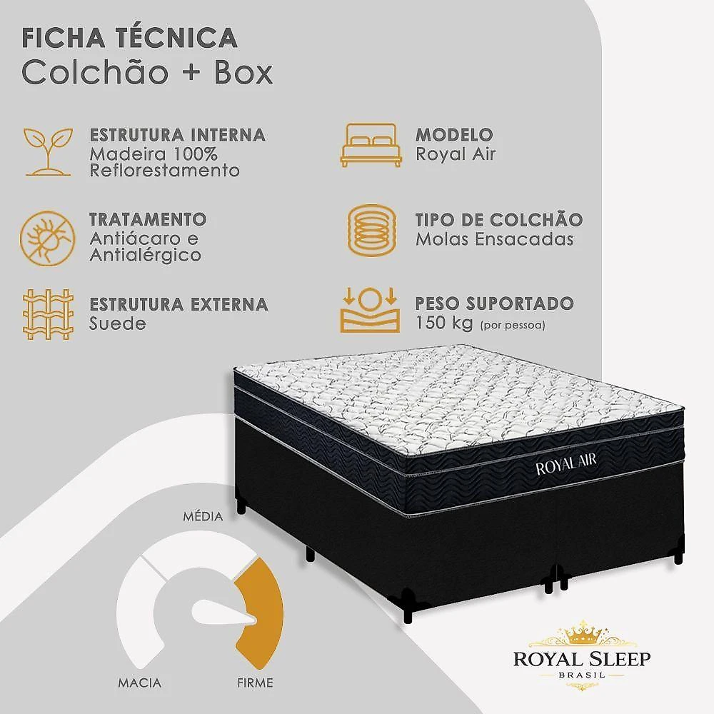 Cama Box com Colchão Casal Royal Air Pillow Top Molas Ensacadas Suede Royal