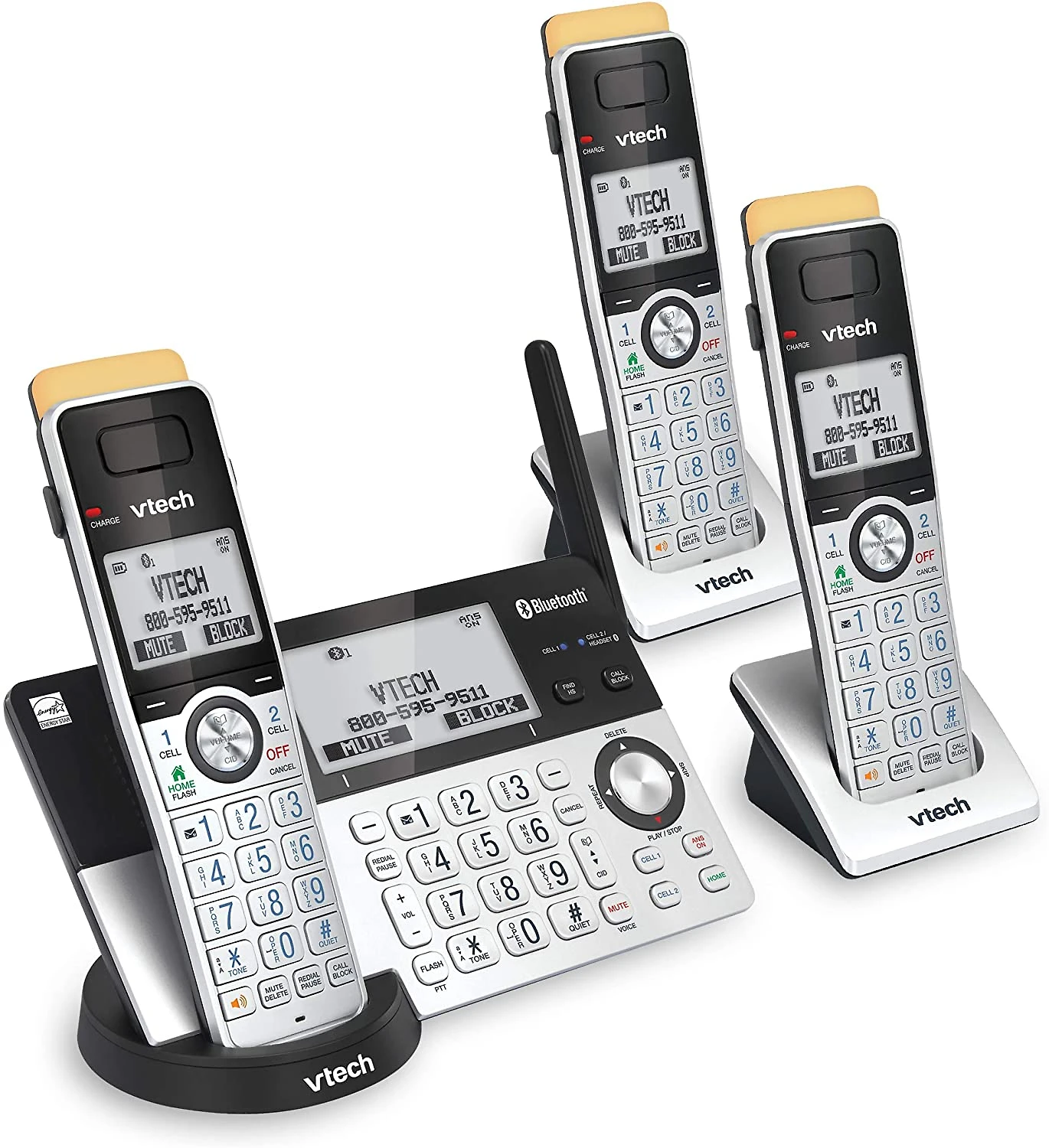 VTech Telefone sem Fio, c/ Bluetooth e secretária eletrônica, 3 unidades, prata.
