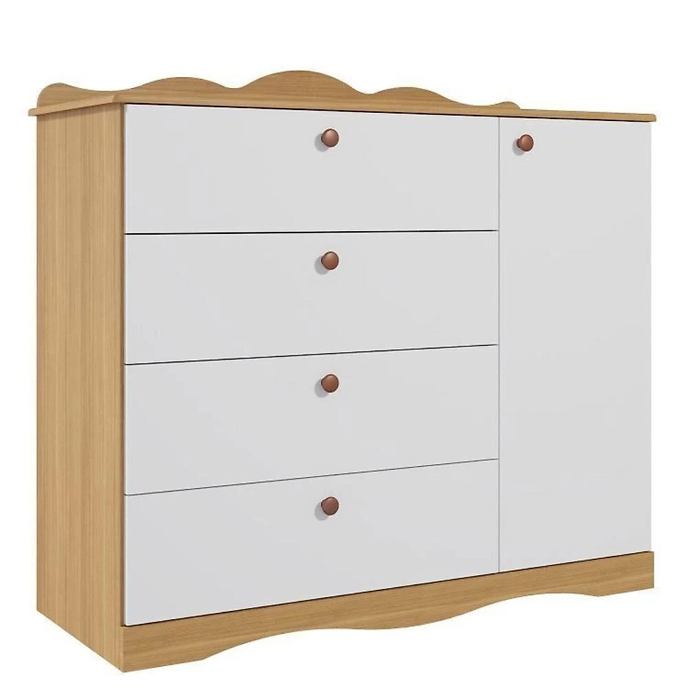 Quarto de Bebê 2 Peças com Berço Cômoda 4 Gavetas Espresso Móveis Nature/Branco