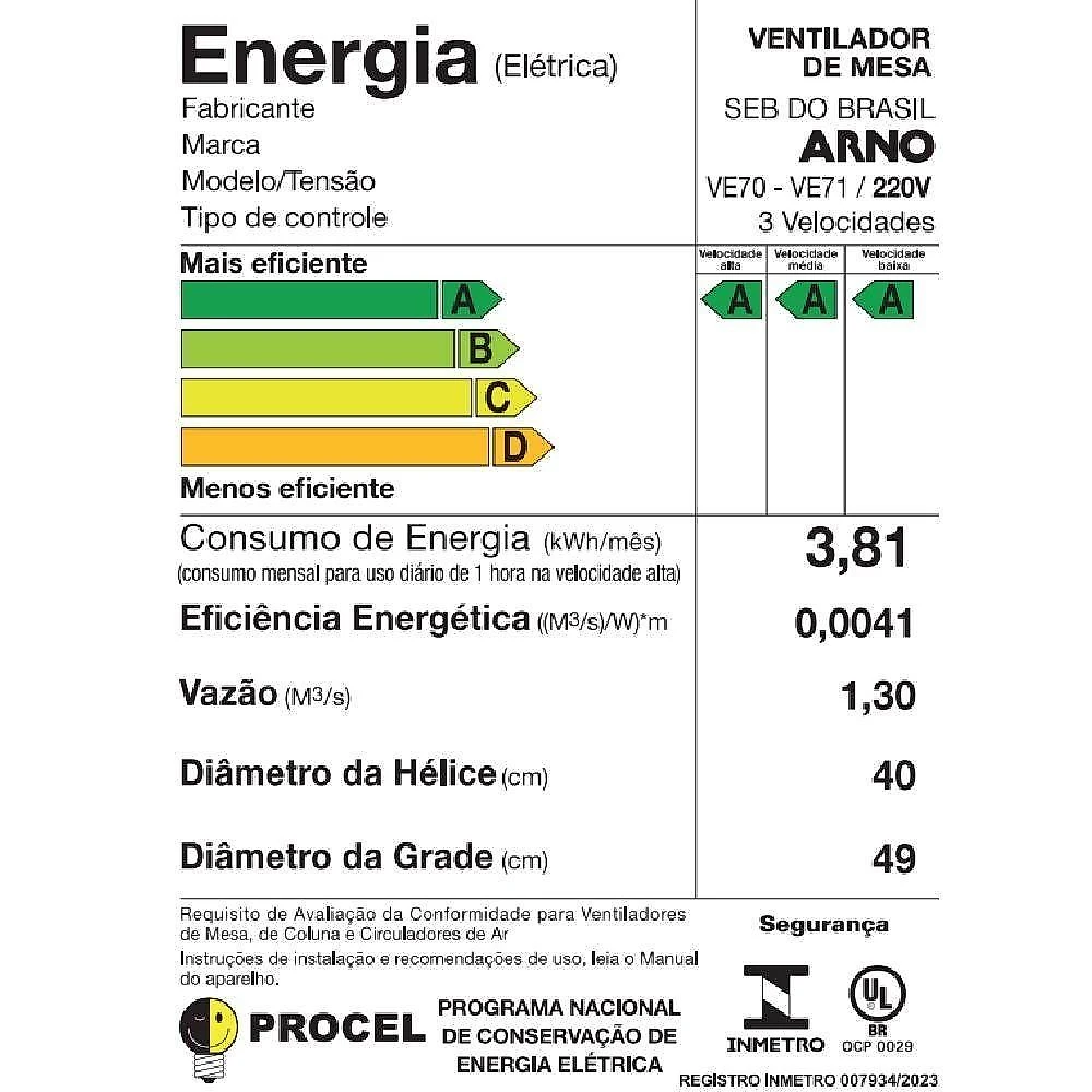 Ventilador de mesa arno ve70 x-treme 40cm 7 pás preto e azul 220v