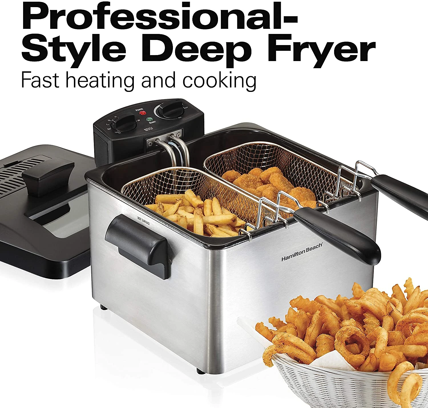 Miniatura Hamilton Beach 35036 Fritadeira Elétrica Industrial a Óleo 4 5L com Controle de Temperatura 1800W110V Aço Inox