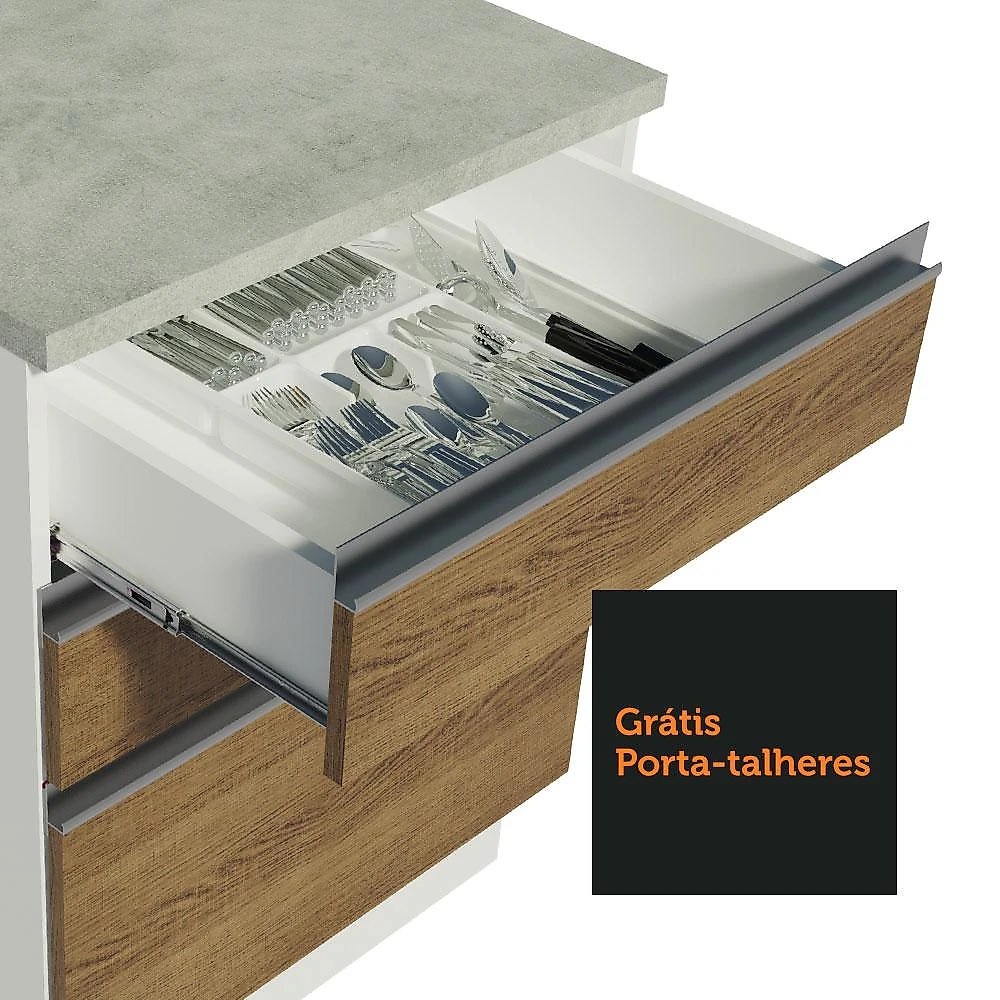Cozinha Completa de Canto Madesa Glamy 349002 com Armário e Balcão (Sem Tampo e Pia) - Branco/Rustic Branco/Rustic