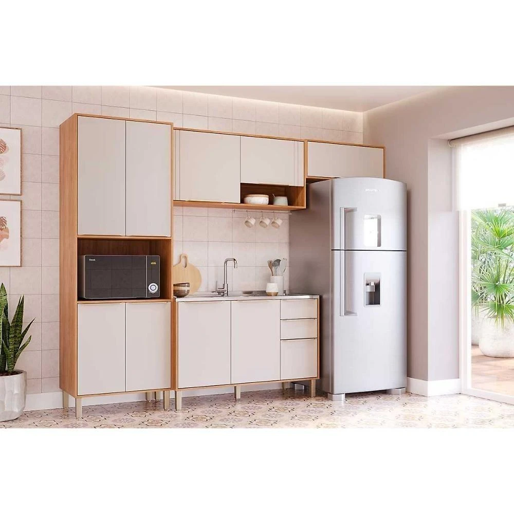 Cozinha Modulada Áurea 4 Portas 2 Gavetas MDF 120CM Cinamomo-Off MGM